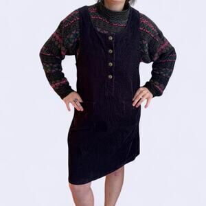 Corduroy jumper/ dress blue  late 90s early 2000s women's med 100% cotton